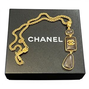 CHANEL 24 Gold Plated Necklace with Brown Stone Accents